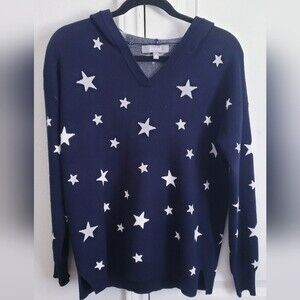 Marled by Reunited navy and ivory star hooded sweater